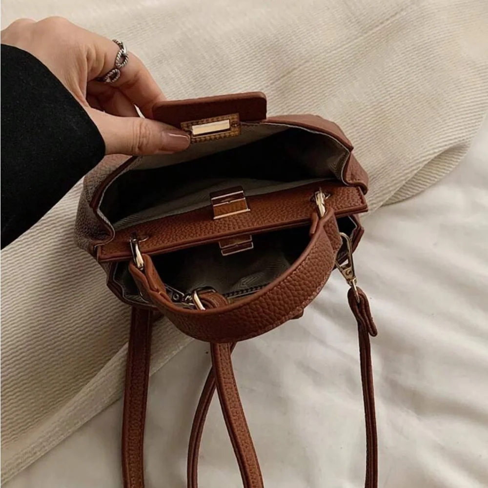 Brown Vegan Leather Handbag Crossbody